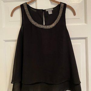 Angie Black Tanktop with Silver Beaded Collar